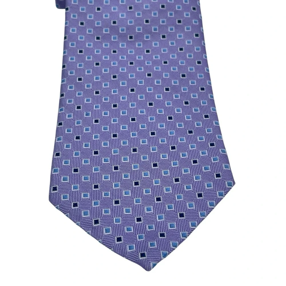 Brooks Brothers Mens Tie Made In New York‎ Purple W/Squares 100%Silk Tie (TB9)